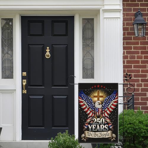 250th Anniversary Garden Flag - Double-Sided Patriotic Eagle & Cross Design - We the People, 18"L x 12"W