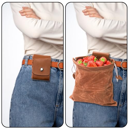 Mezchi Collapsible Canvas & Leather Mushroom Foraging Bag - Waterproof, Multi-Use Pouch for Hiking & Camping