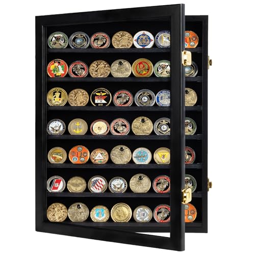 Military Challenge Coin Display Case Wall Frame with Lockable Acrylic Door