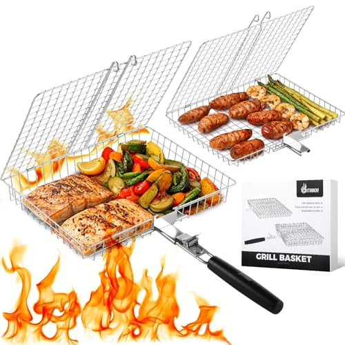Square Grill Baskets Set for Outdoor Cooking - 2 Pack Stainless Steel