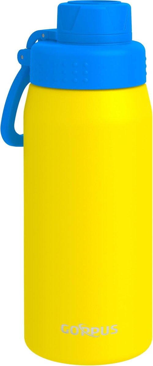 GOPPUS Kids Water Bottle - 19oz Stainless Steel Insulated, Leakproof, BPA-Free - Yellow for School