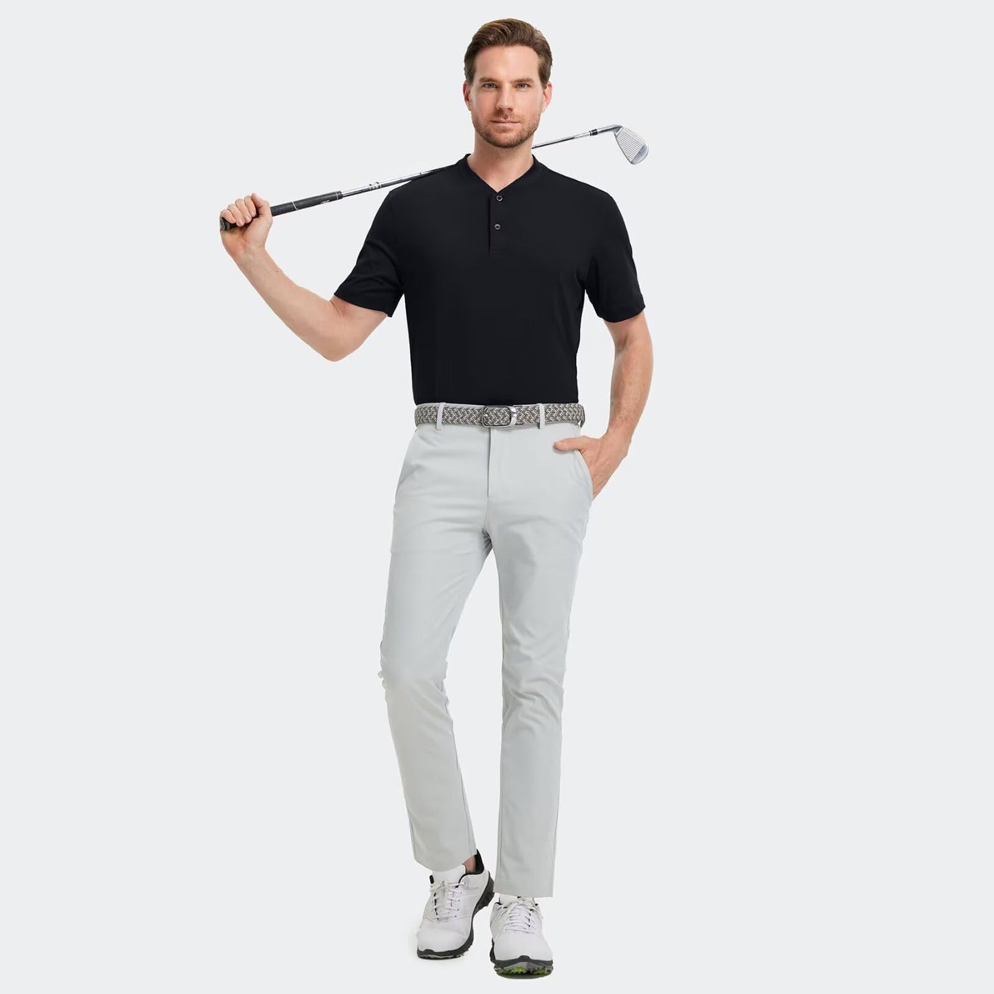 Mens Golf Polo Shirt Short Sleeve Dry Fit Lightweight Moisture Wicking Breathable Casual Collarless Shirts for Men Black