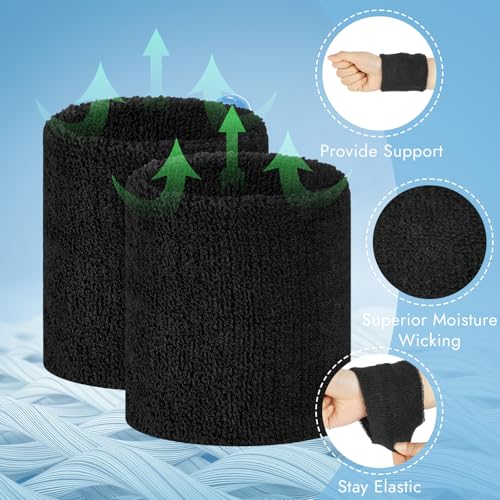 8 Pack Absorbent Wrist Sweatbands for Sports & Exercise