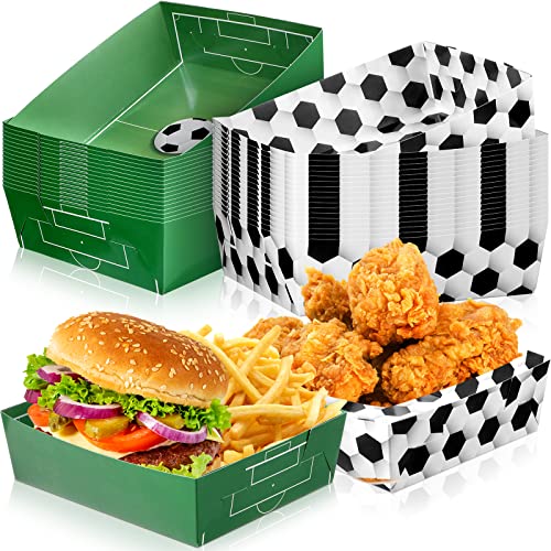 36 Pack Soccer Party Favors Large Soccer Paper Trays, 8.5x7.5 Inch, Waterproof & Microwave Safe - Soccer Themed Disposable Food Boats
