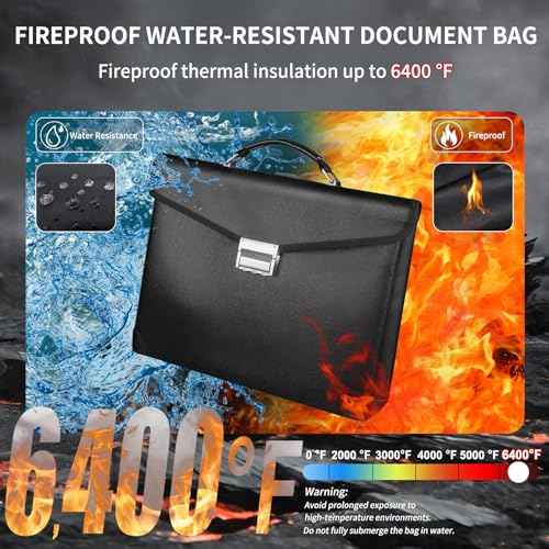 Fireproof Document Bag 14.5"X11"X2.5" Fireproof Money Bag for Cash With Lock and Zipper,Fire&Waterproof Storage Organizer Pouch for Valuables,Legal Document,Laptop,Passport,(Black)