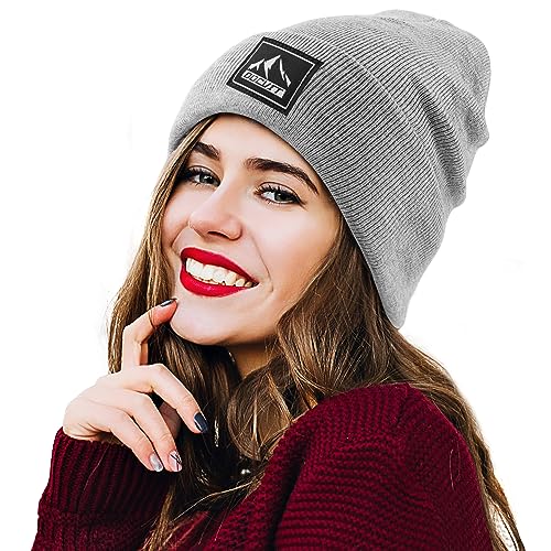 Knit Cuffed Beanie - Warm Winter Skull Cap for Men and Women - Black+Light Gray