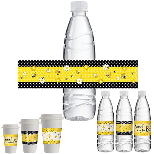 30 Pack Bee Party Water Bottle Labels - Waterproof Bee Birthday Decorations