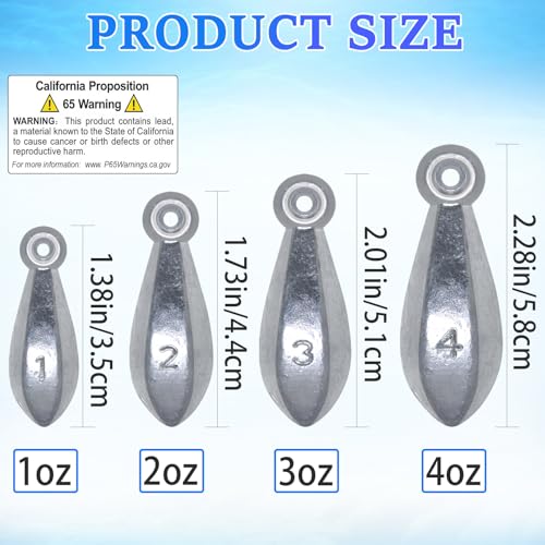 1oz Fishing Bullet Sinkers - 10pcs Durable Fishing Weights