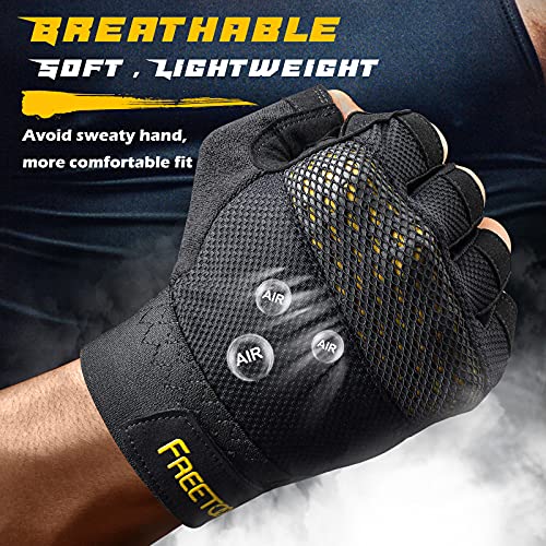 Fingerless Workout Gloves for Men - Padded Palm Protection, Black, Large
