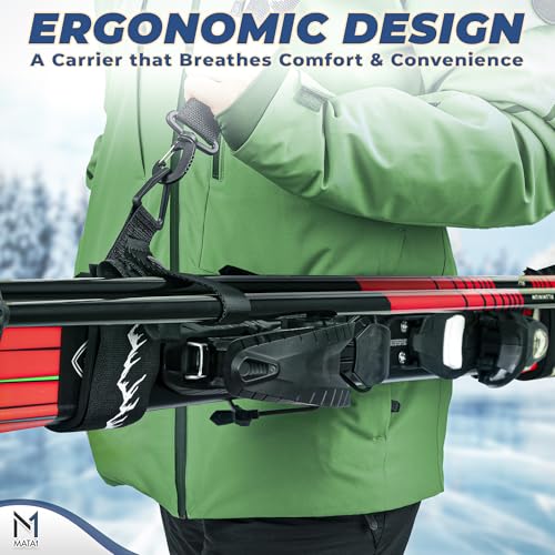 Ski Strap & Pole Carrier - Adjustable Shoulder Strap - 2 Pack