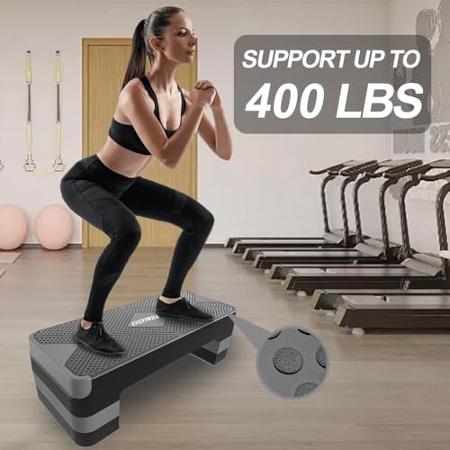 Adjustable Aerobic Step Platform with 4 Risers - Grey