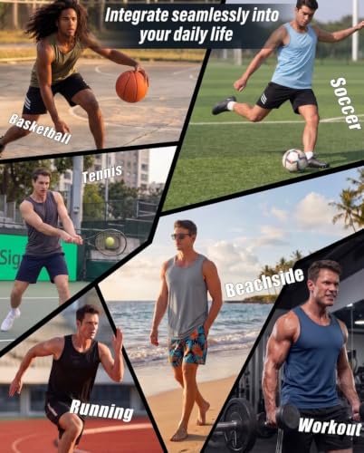 TELALEO 5 Pack Men's Workout Tank Tops Sleeveless Mesh Muscle Gym Fitness XX-Large Black/Gray/Charcoal/Navy/Blue