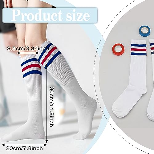 Striped Thigh High Socks - Red & Blue Tube Socks for Women