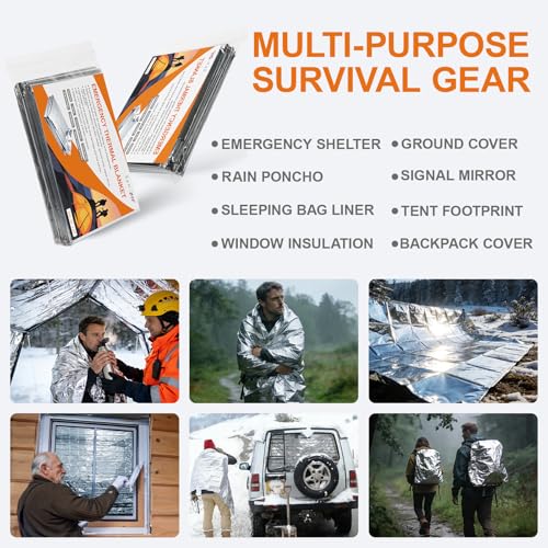 6-Pack Mylar Emergency Thermal Blankets 82"x52" - Durable & Reusable