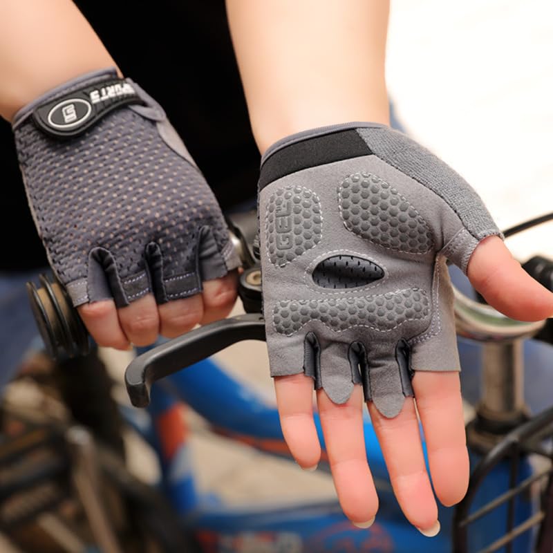 Kids Cycling Gloves - Breathable Half Finger Bike Gloves - Grey, Medium