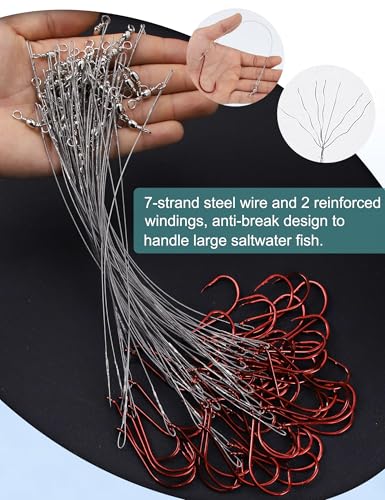 1/0 Circle Fishing Hooks with Steel Wire Leader - 50pcs