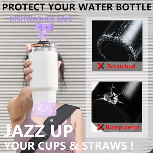 Bow Silicone Boot for Stanley Tumbler & Owala Water Bottle - Glitter Purple