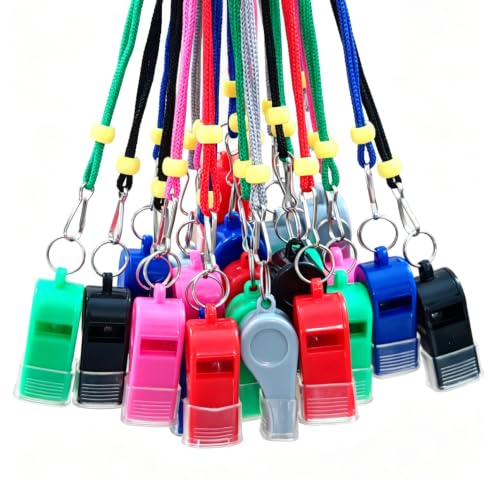 SUYAMI Multicolor 24-Pack Sports Whistles with Lanyards for Coaches & Referees