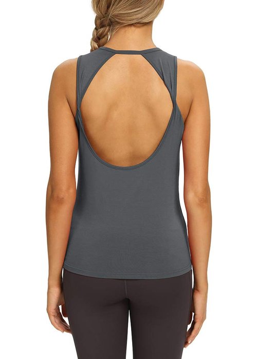 Mippo Workout Tops for Women Yoga Tops Open Back Workout Tanks Backless Shirts Sports Running Athletic Clothes Dark Gray L