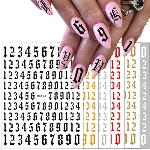 3D Number Nail Art Stickers - Luxury Laser Self-Adhesive Decals, 6 Sheets