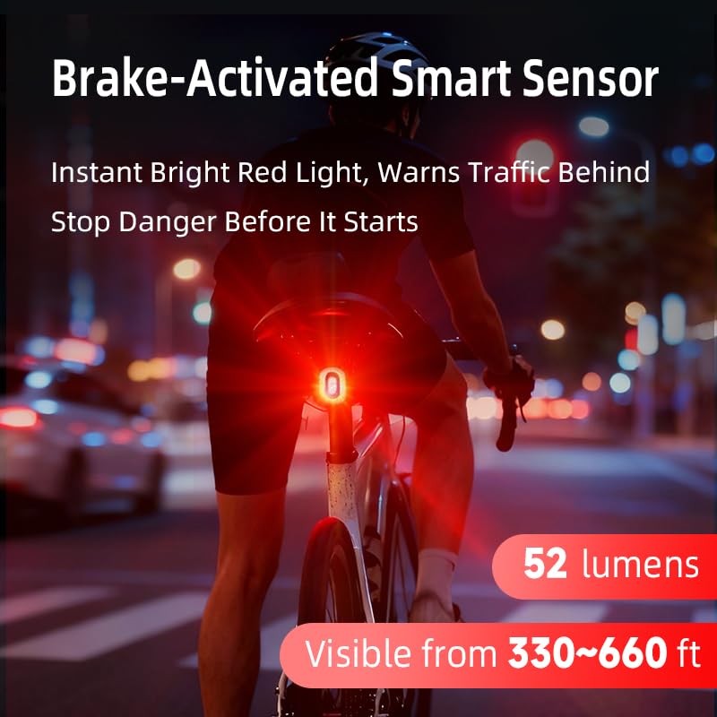Smart Bike Tail Light with Brake Sensor - Auto On/Off Night Riding Safety