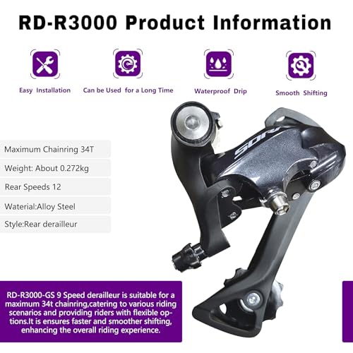 Relwears 9 Speed Bike Rear Derailleur RD-R3000-GS with Long Cage