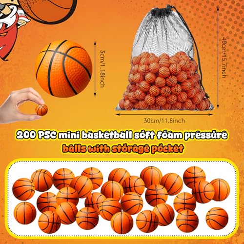 Mini Basketball and Soccer Balls 200 Pcs 1.2 Inch Foam Sports Balls for Kids & Parties - Basketball Variation
