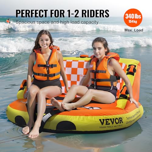 Inflatable Towable Tube for Boating - 2 Riders with Backrest - Orange