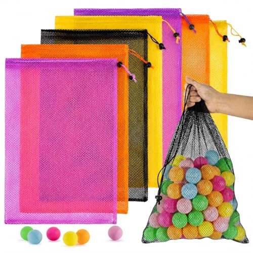 7PCS Mesh Drawstring Bags - Colorful Nylon Storage Bags, 18x12"