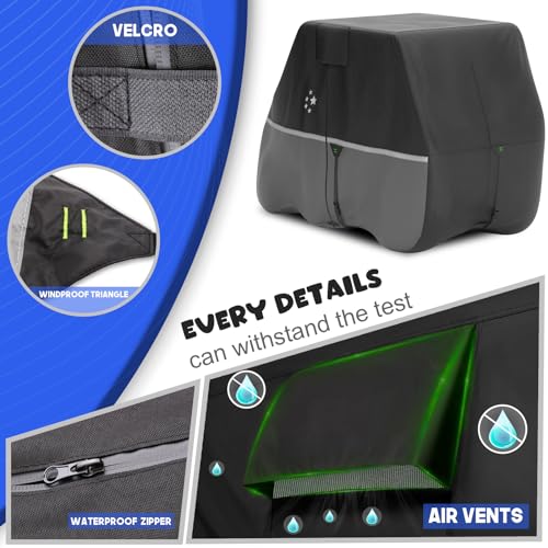 Heavy Duty Golf Cart Cover - Waterproof, Windproof for 2+2/4 Passengers - Black Gray
