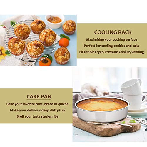 E-far 9.5 Inch Cake Pan with Rack Set - 2 Pans + 2 Racks Stainless Steel, Mirror Finish