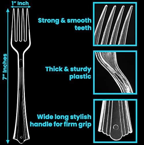 Lonezo 150 Count Clear Heavy Duty Plastic Forks - Disposable Shatter Resistant Utensils
