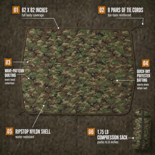 USGI Industries Woodland Insulated Water-Resistant Poncho Liner - Multi-Use Military Blanket
