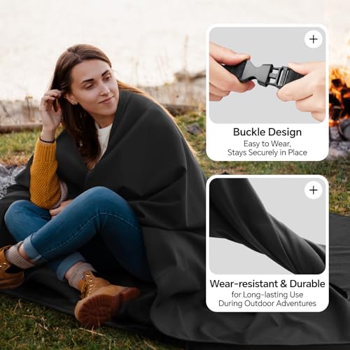 BEDELITE 55x80in Waterproof Camping Blanket – Large Fleece Stadium Outdoor Wearable, Black (Twin Pack 2)
