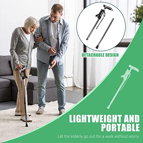 Yayayo Black Aluminum Foldable Walking Cane for Seniors - 440 Lb Support, Adjustable & LED Light