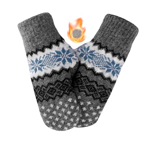 Double Layer Winter Mittens - Warm Soft Snow Gloves - Medium Grey