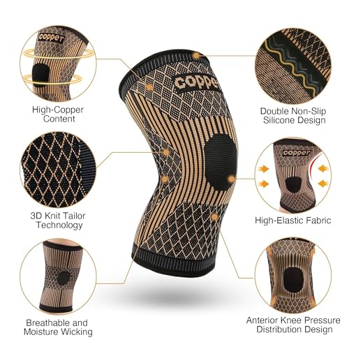 Copper Compression Knee Brace for Pain Relief - Large, Light Orange
