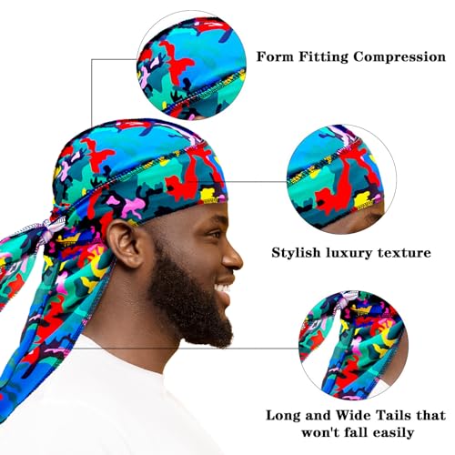 Camouflage Silky Durag for Men & Women - Aqua Camouflage