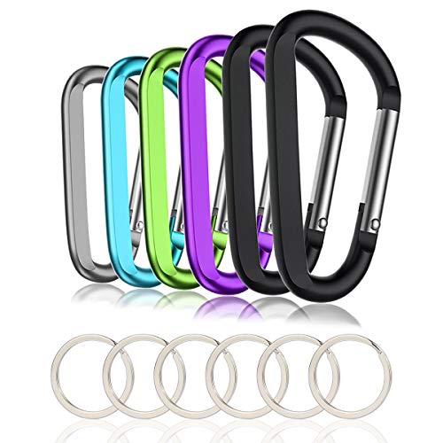 Large 3-Inch Aluminum Carabiner Clips - 6-Pack with Keyrings