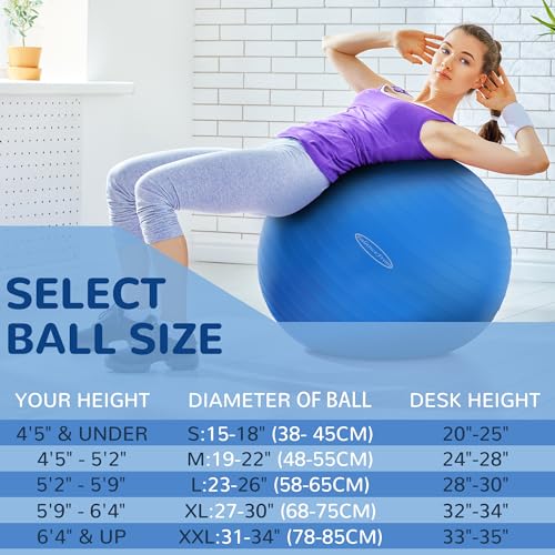Anti-Burst Exercise Ball - Slip Resistant Yoga & Fitness Ball with Pump