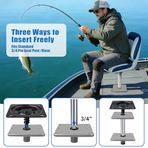 Silver Boat Seat Mounting Base - 7x7 Inch Aluminum Pedestal with 3/4" Lock'N-Pin for Heavy Duty Marine Seat Installation - 2 Pack