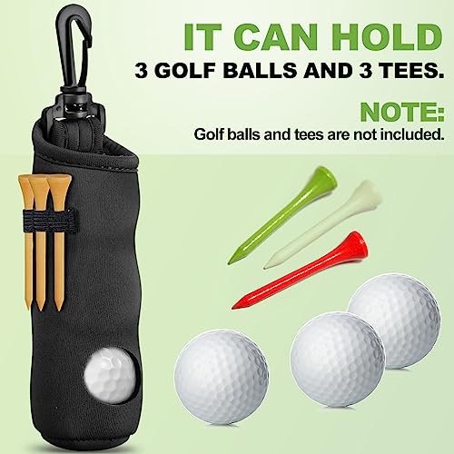 Black Golf Tee Holder & Ball Carry Bag Pouch Set - Simple Design, 4 Pieces with Keychain & Belt Clip