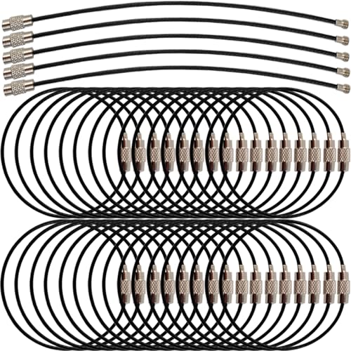 60 Pack Black Stainless Steel Key Rings 1.5mm Coated Wire Luggage Tags & Keychains