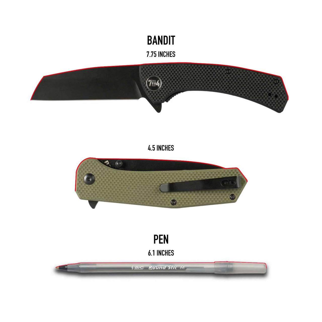 704 Gear Bandit EDC Folding Pocket Knife | Full Size D2 Sheepsfoot Blade | Olive Drab Green