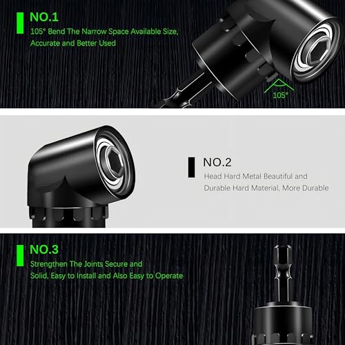 HOOOWOOO 105 Degree Right Steel Angle Driver Angle Extension Power Screwdriver drill with 1/4 Drive Hex Bit Quick Magnetic Drill Bit Angled bit Power Drill Tool,Multifunction Right Angle Drill