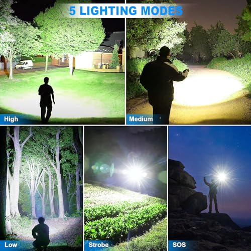 KINGCAESAR Rechargeable LED Flashlight 90,000 Lumens, Waterproof 2-Pack