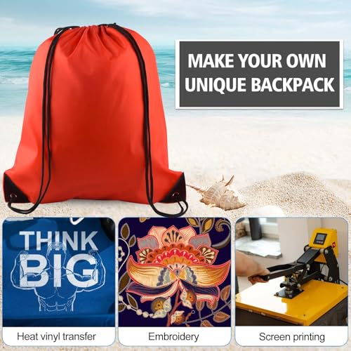 Red Drawstring Bags - 6 Pcs Cinch Sack for Sports & Travel