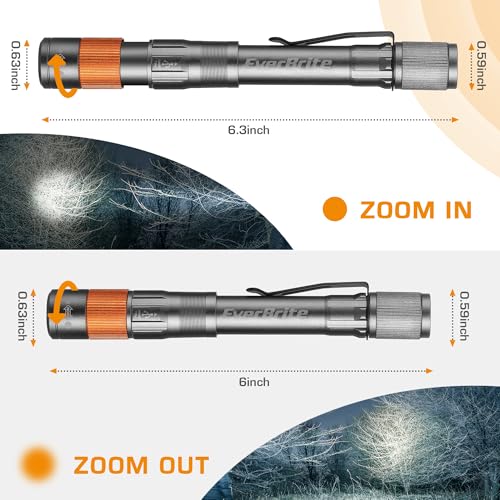 EverBrite Rechargeable Pen Light Gray 300 Lumens Zoomable EDC Flashlight