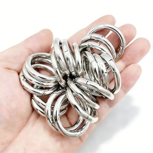 20 Pack Metal Key Ring Clips - 0.75 Inch Spring O Rings - Silver