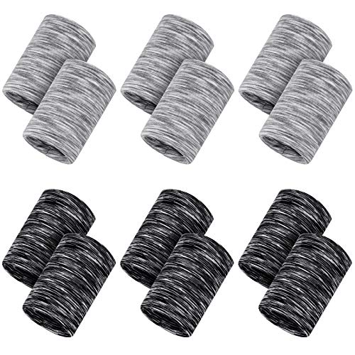 Cooling Wristbands for Sports - 12 Pack Breathable Sweatbands - Gray & Black